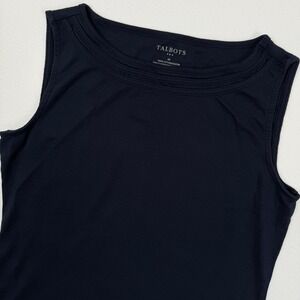 Talbots Navy Blue Cotton Pintuck Boat Neck Sleeveless Top Tank Size Medium
